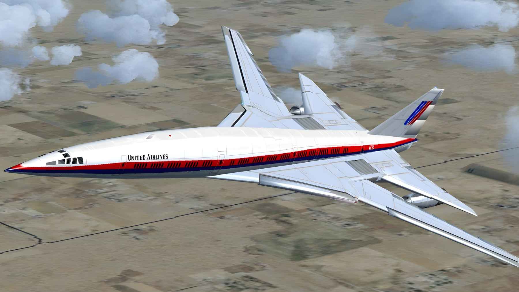 Boeing 2707 supersonic jet concept model showing large passenger aircraft design with delta wing configuration