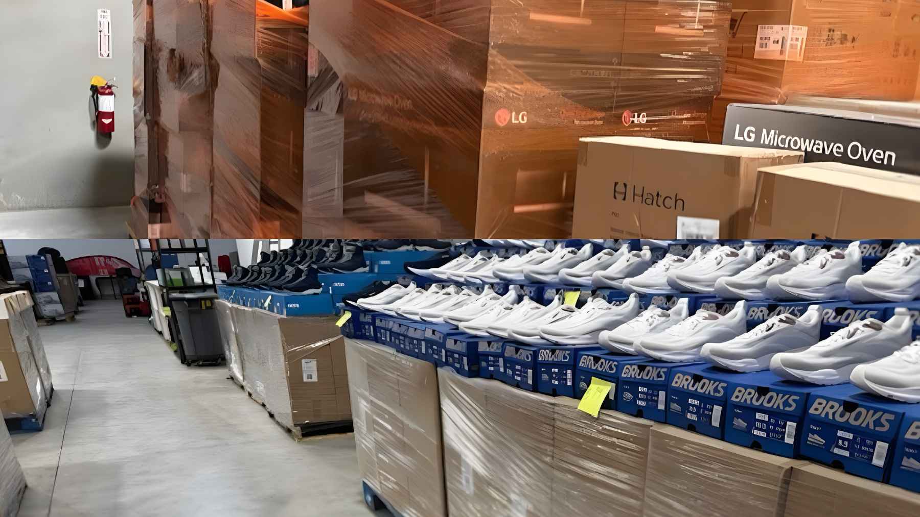 Los Angeles County Sheriff’s deputies display recovered stolen cargo including electronics, tools, and appliances during investigation