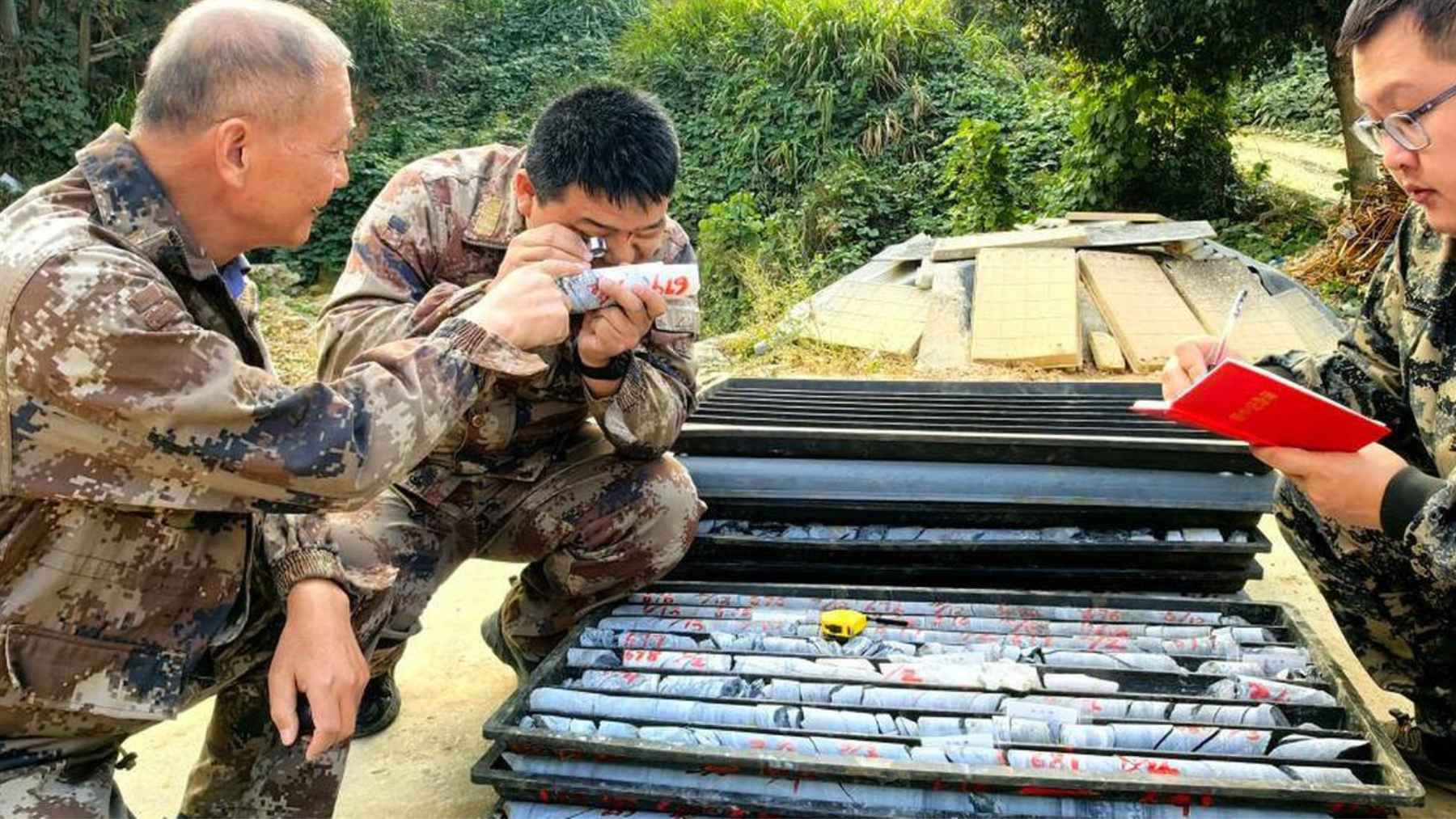 Gold ore samples from a high grade deposit discovered in Hunan China showing visible gold veins