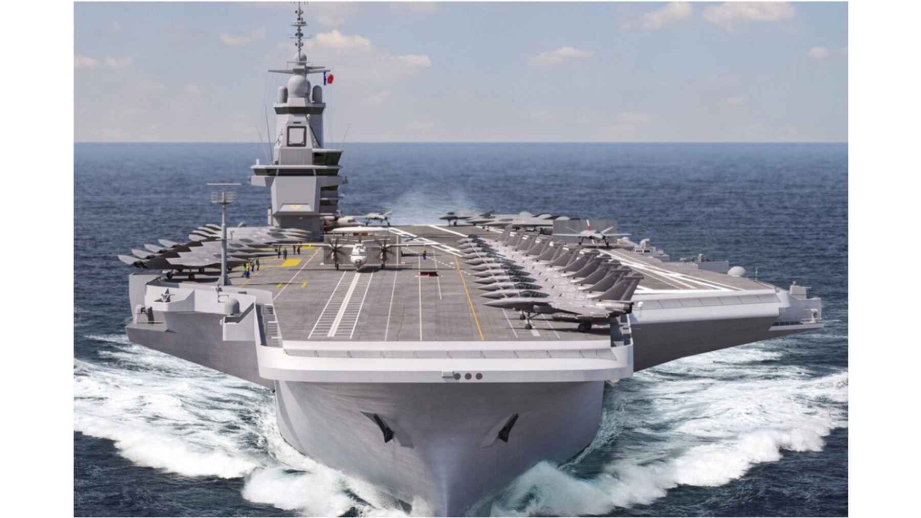 France’s new nuclear-powered aircraft carrier will be called Free France and cost €10.2 billion, and the project is becoming a symbol of Europe’s military ambitions 1 A front-angle artist rendering of the French nuclear-powered aircraft carrier France Libre navigating blue waters with Rafale fighter jets on deck