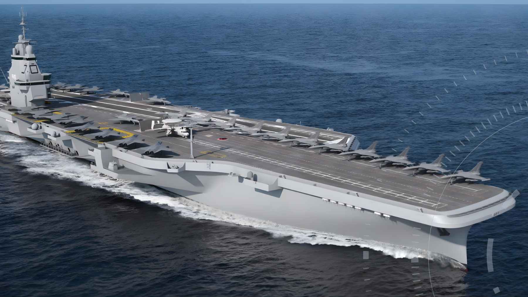 Concept design of France’s future nuclear-powered aircraft carrier France Libre with advanced air wing and drone integration