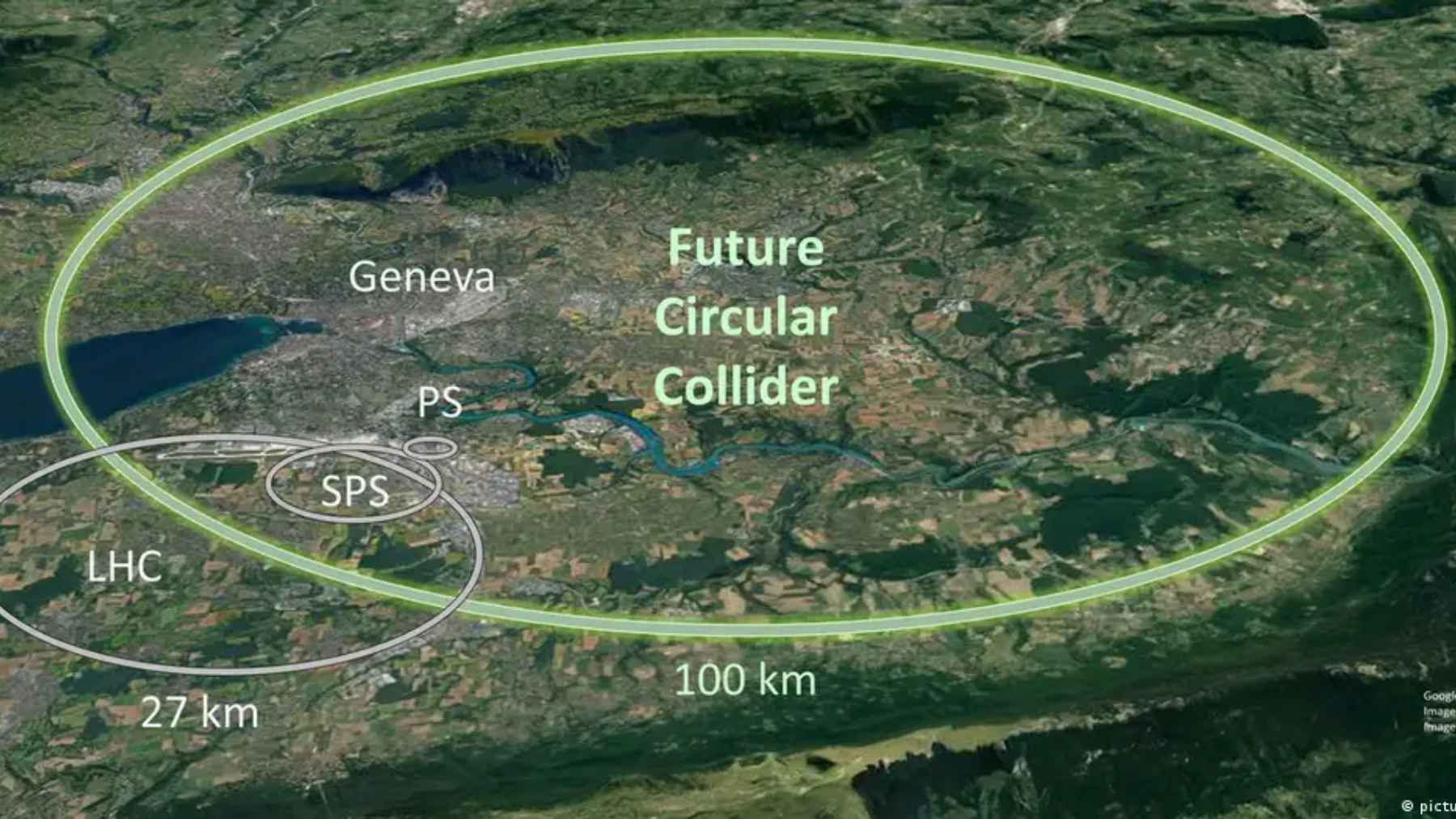 Concept illustration of CERN’s Future Circular Collider, the proposed particle accelerator planned to succeed the Large Hadron Collider.