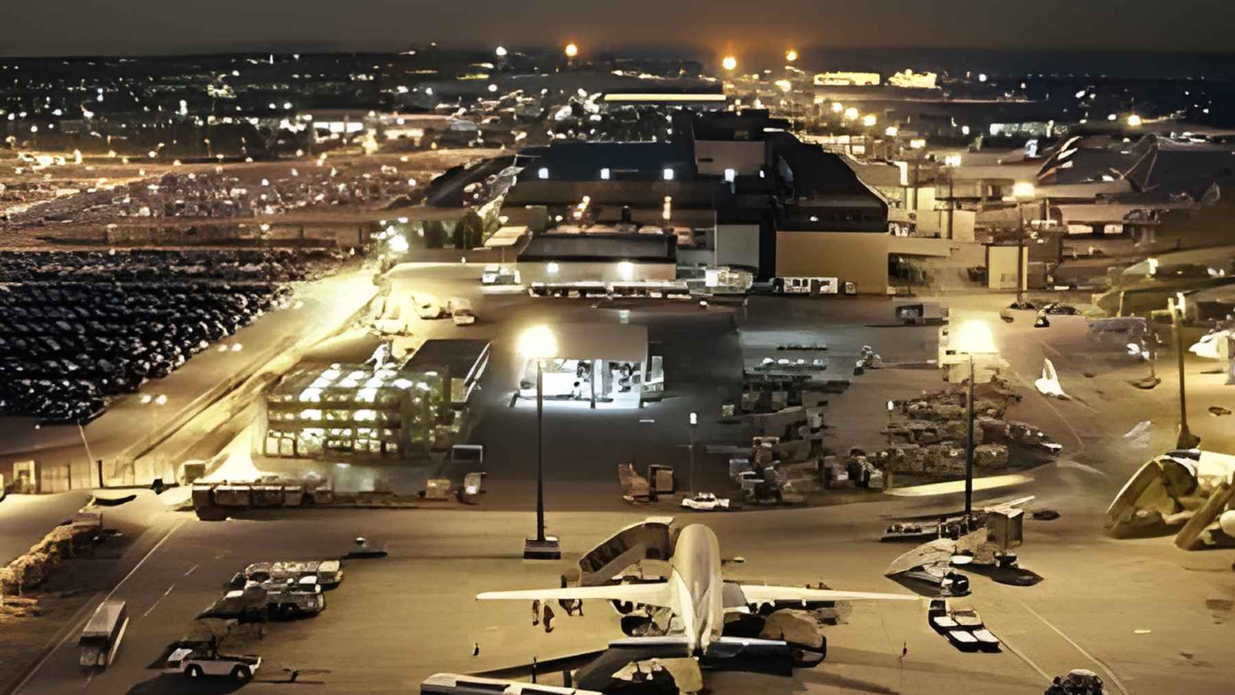 Crowded airport terminal with stranded travelers checking canceled flights during Middle East air travel disruption