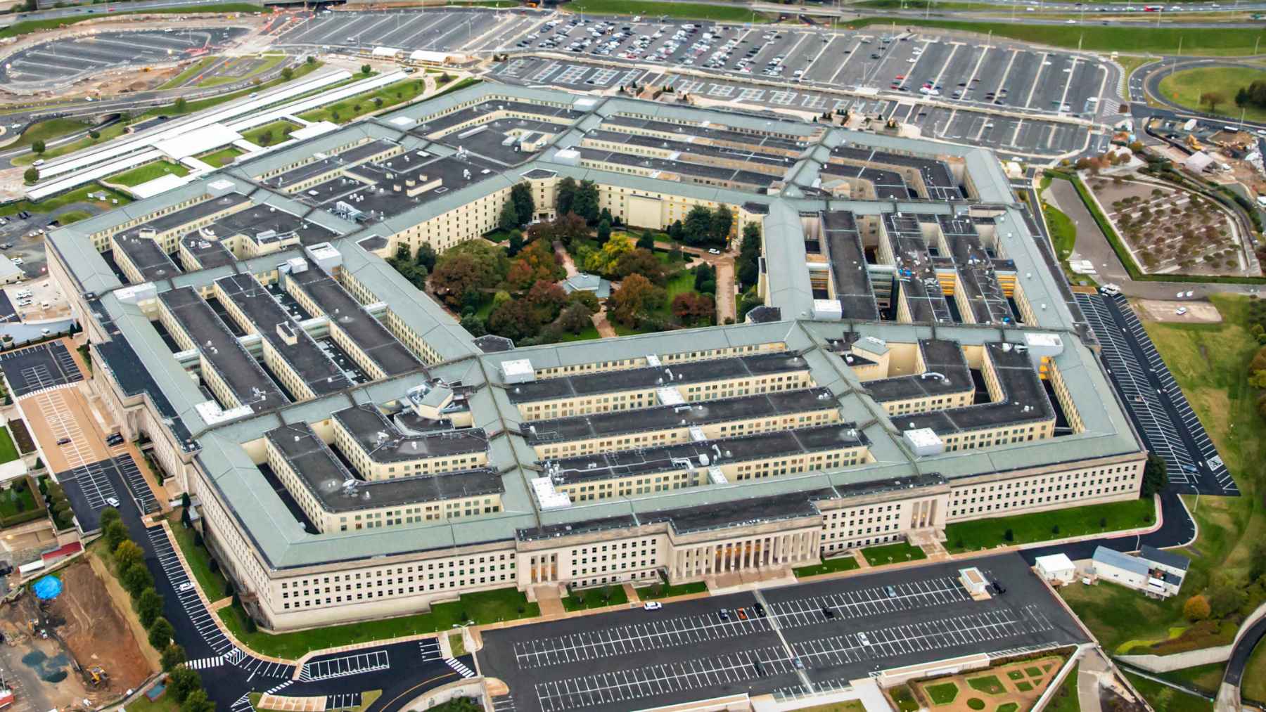 Aerial view of the Pentagon in Arlington Virginia as US military integrates Palantir Maven AI into defense systems