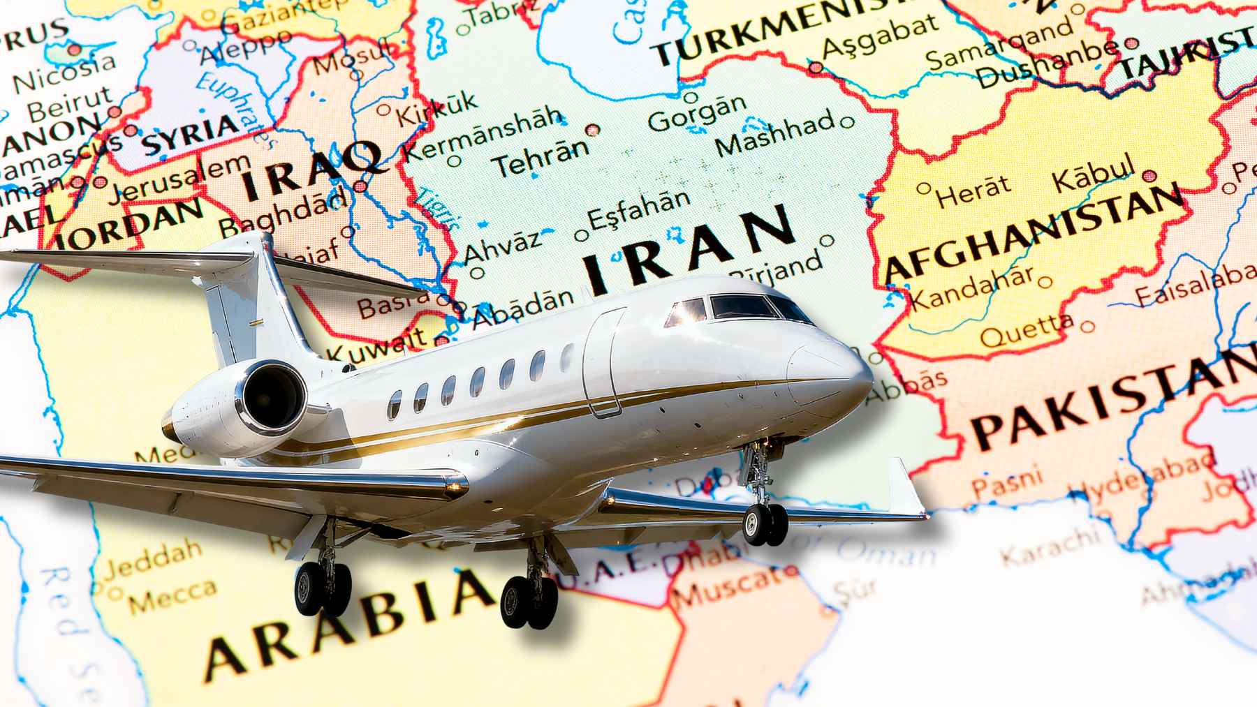 Private jet on airport runway in the Middle East amid surge in demand for evacuation flights during regional conflict