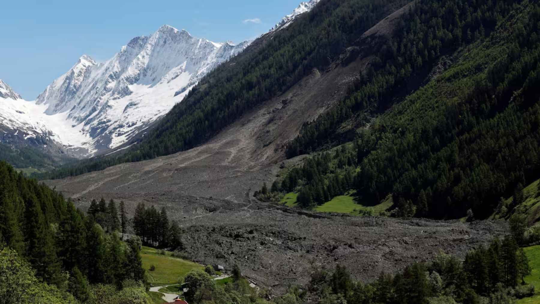 Temporary cable car connecting Champsec and Sarreyer in Switzerland after a landslide destroyed the Fregnoley bridge.