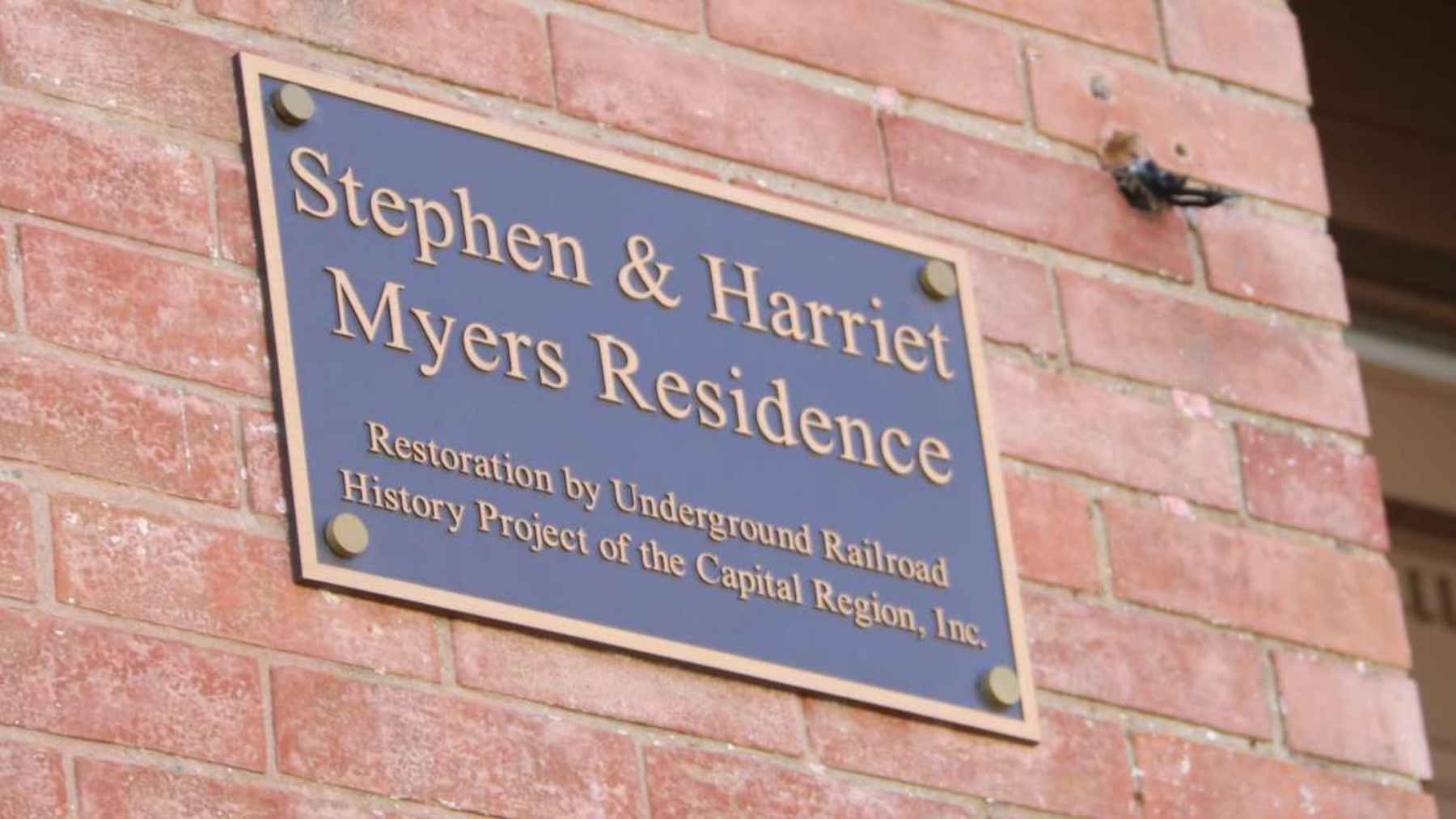 Plaque at the Stephen and Harriet Myers Residence in Albany, home of the Underground Railroad Education Center now fighting a canceled federal grant