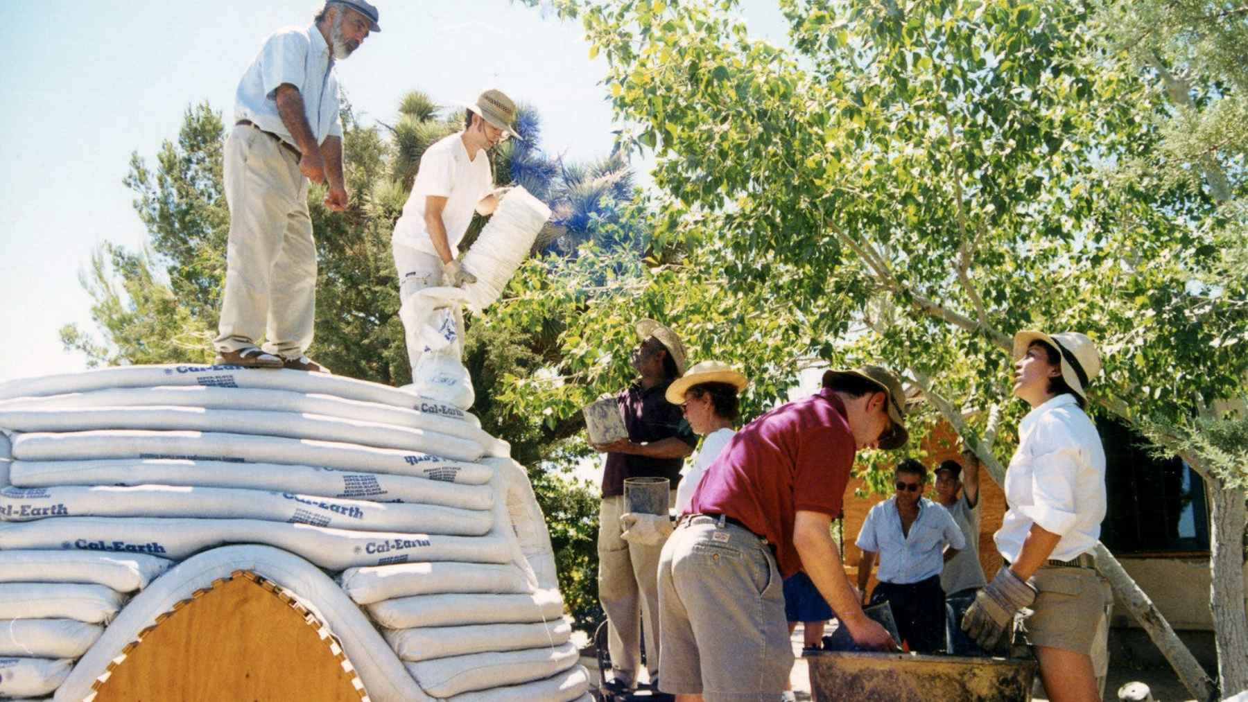 Superadobe structure built with long soil filled sacks similar to potato and onion bags in Santa Catarina, Brazil.