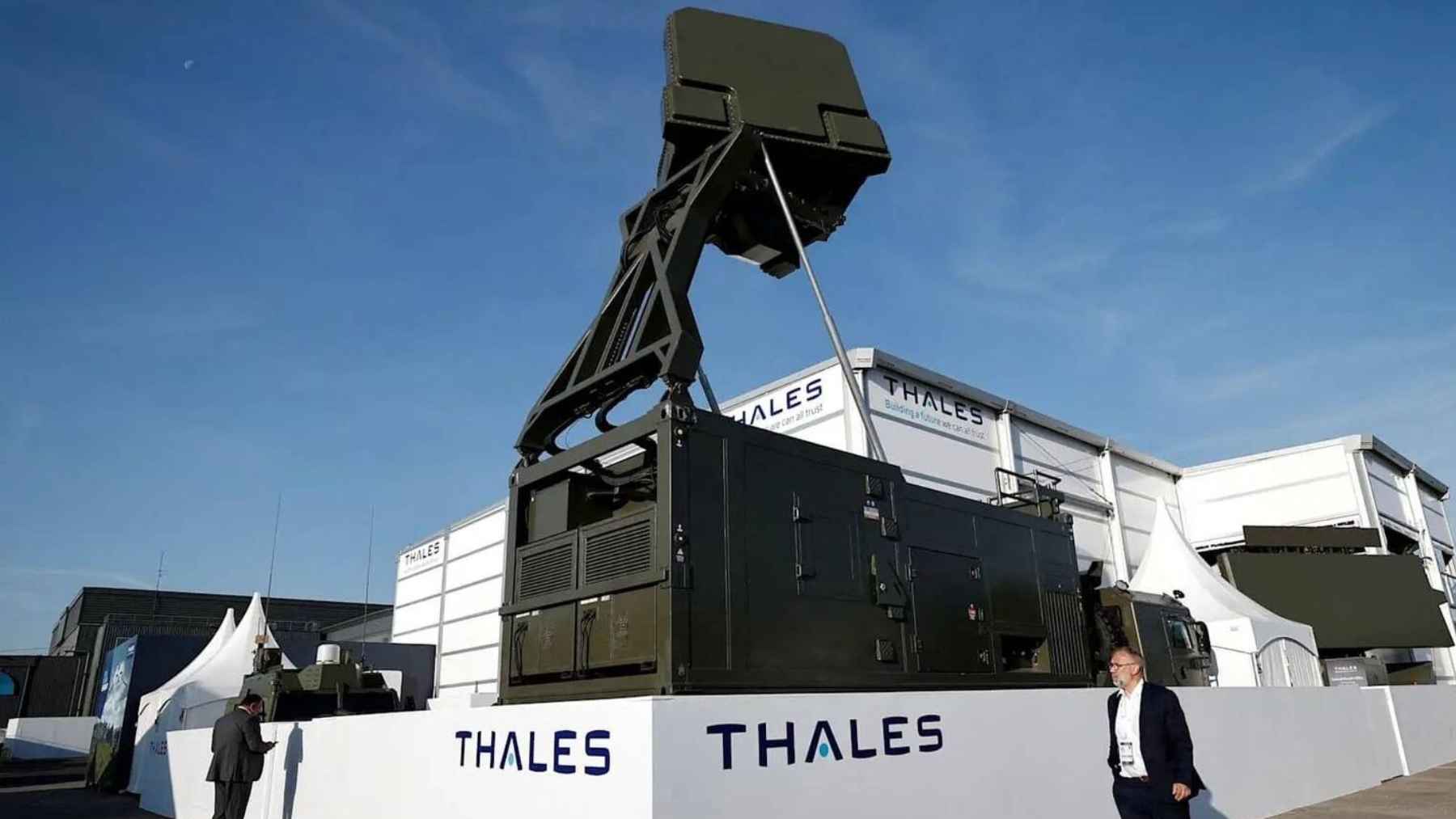 Advanced radar and missile defense system monitoring airspace for incoming threats at long range