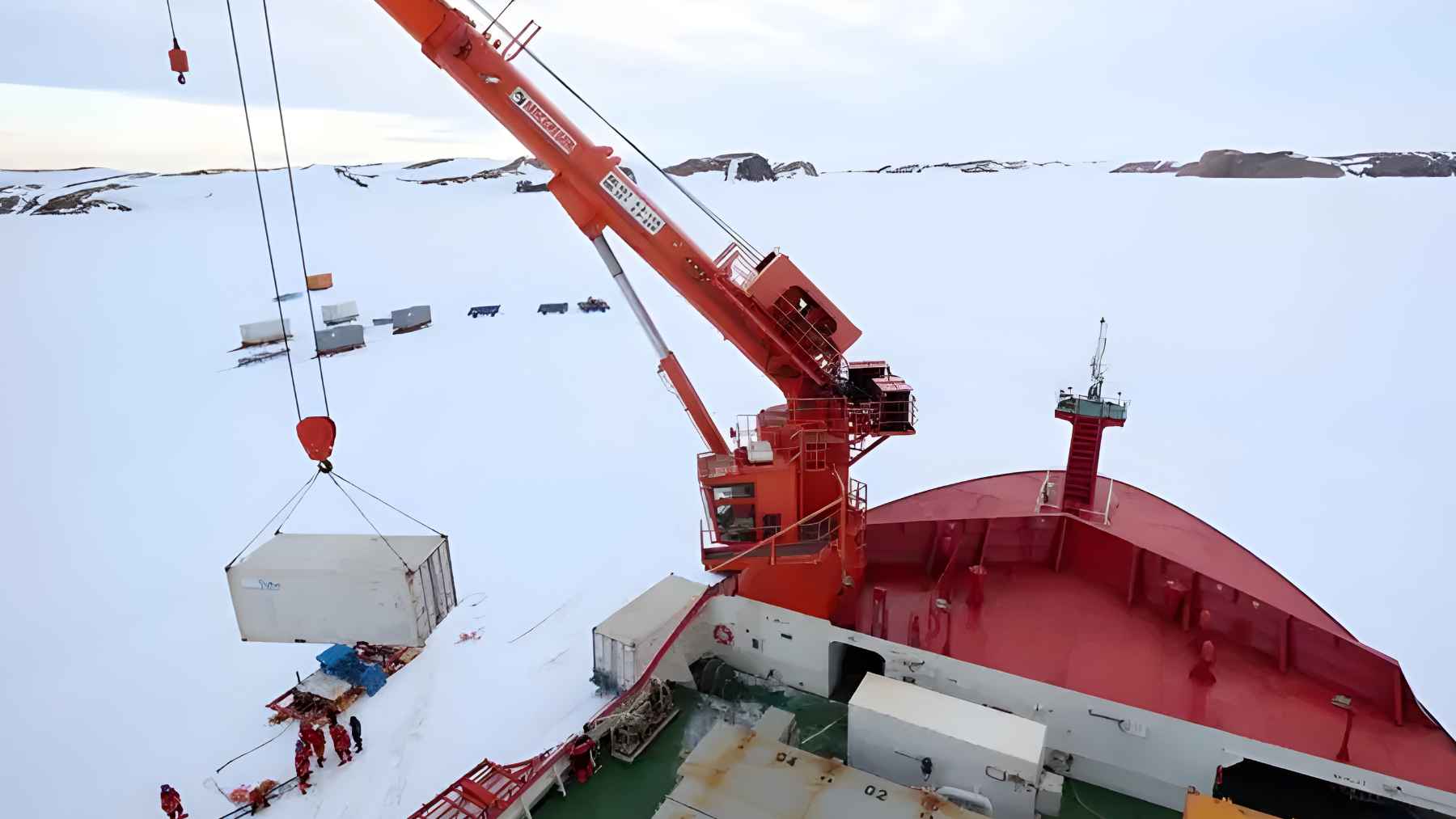 ALT text Hot-water drilling operation in Antarctica reaching deep ice layers to access a subglacial lake beneath the ice sheet
