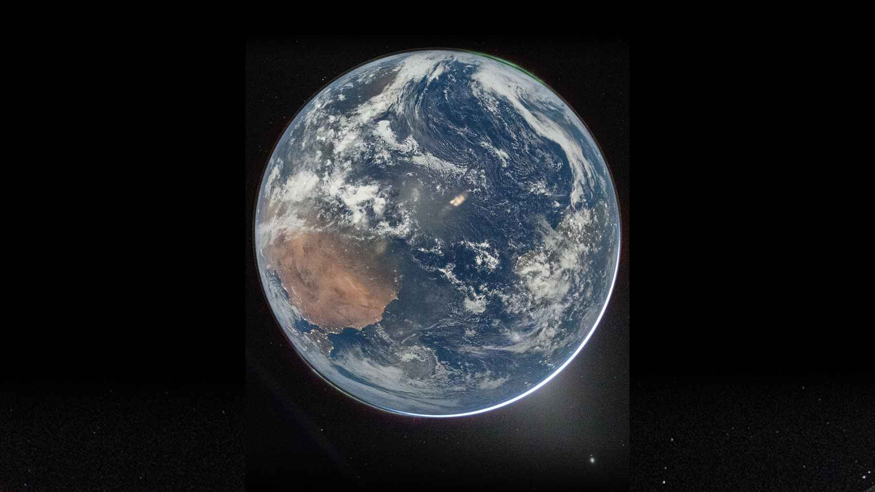 NASA Orion spacecraft transmitting high-speed data using laser communications during a lunar mission, enabling 4K video from deep space.