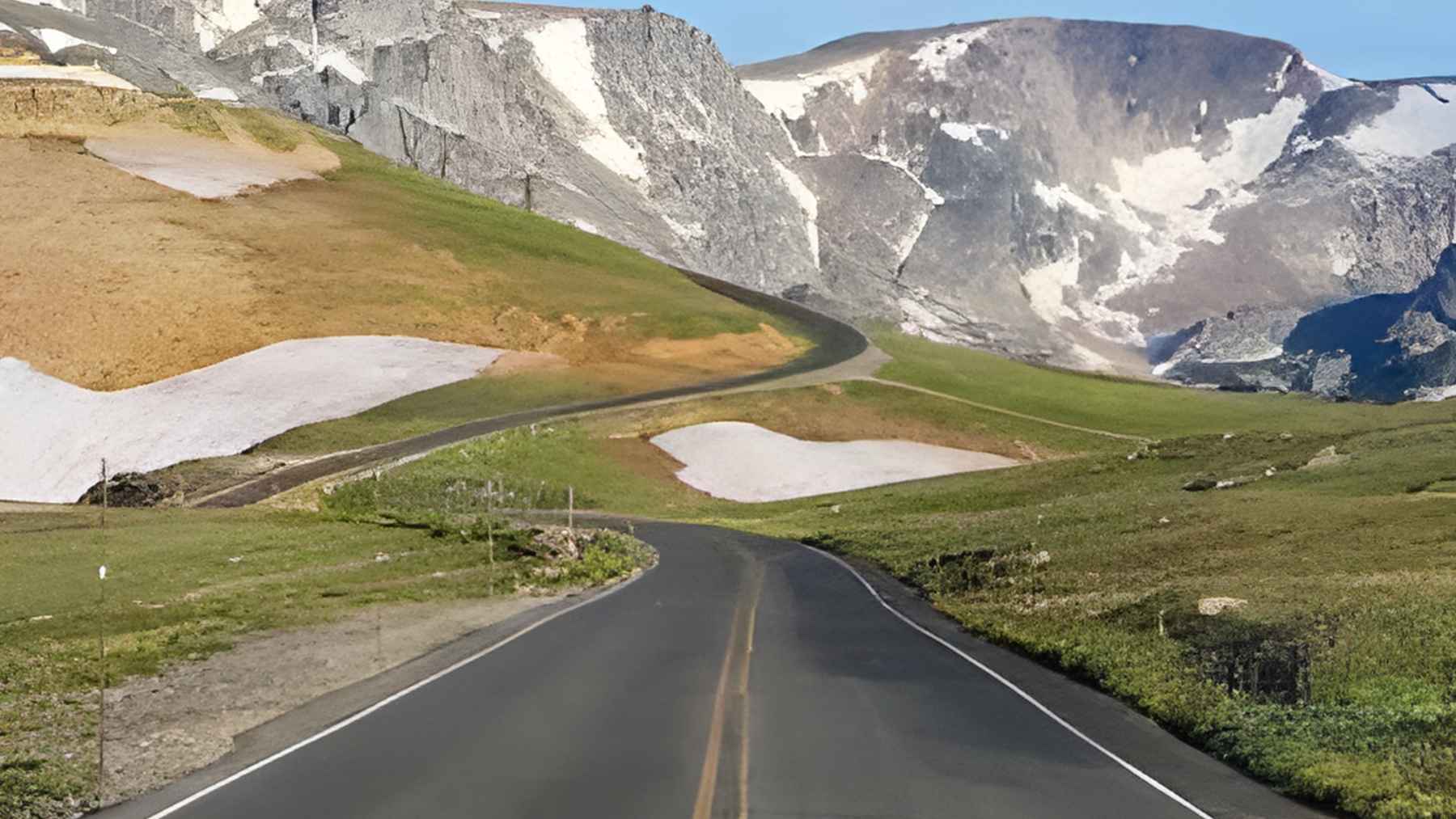 Beartooth Highway winding through high-altitude mountains with scenic views near Yellowstone