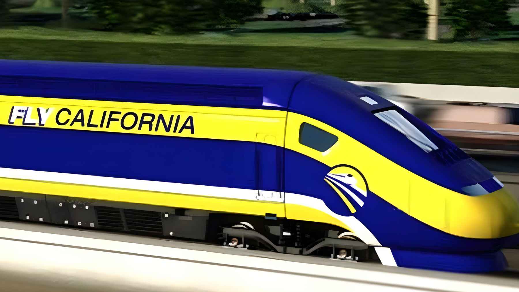 California high-speed train concept labeled Fly California traveling at high speed