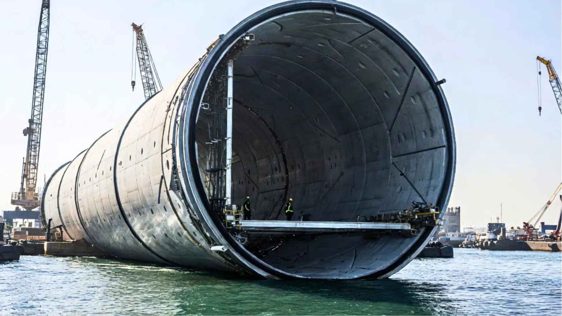 Close-up or conceptual view of immersed tunnel joint with rubber gasket seal used to prevent seawater leaks