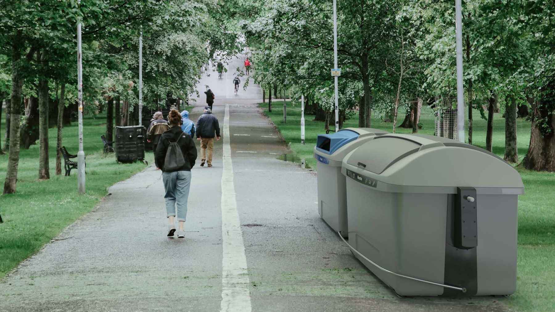 Empire Bin trash container placed on a New York City street as part of large scale curbside waste management redesign