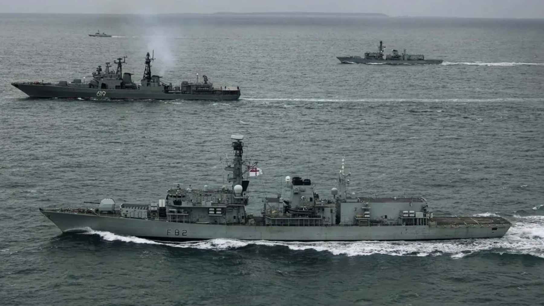 Russian naval vessels and submarine monitored by UK forces during a tracking operation in the English Channel