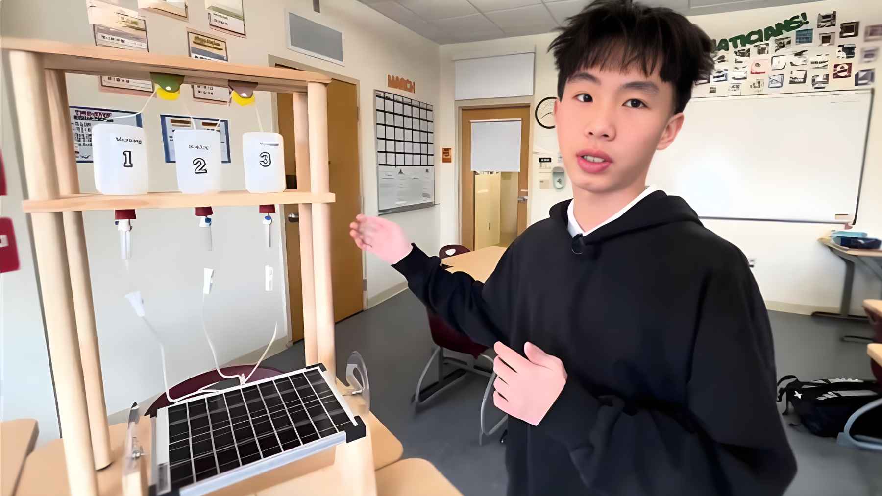 Homemade low-cost solar tracker using water and gravity to tilt a panel toward the sun without motors or electricity