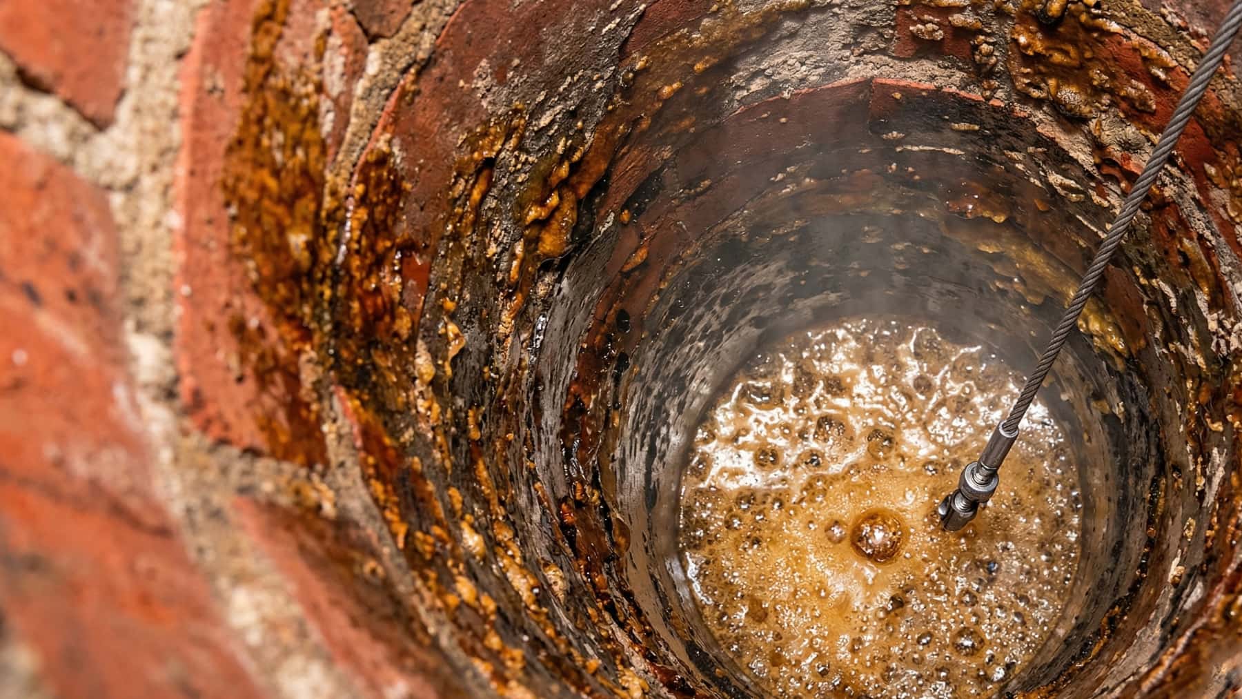 Interior de una perforación con líquido espumoso y una sonda metálica en una cavidad subterránea asociada al hidrógeno líquido.