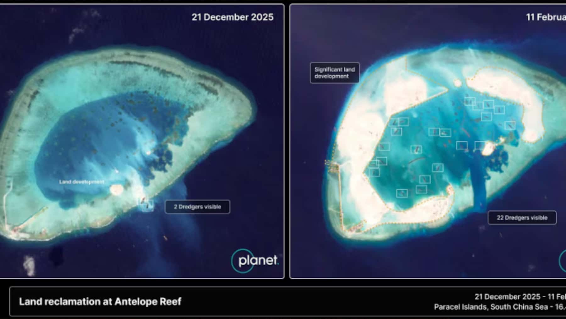 China construye en secreto una isla gigante en el mar del Sur que ya es casi tan grande como su mayor base militar